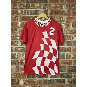 Vintage Red V-neck Dynamic Jersey Checkered Number 2 Streetwear Small Sporty